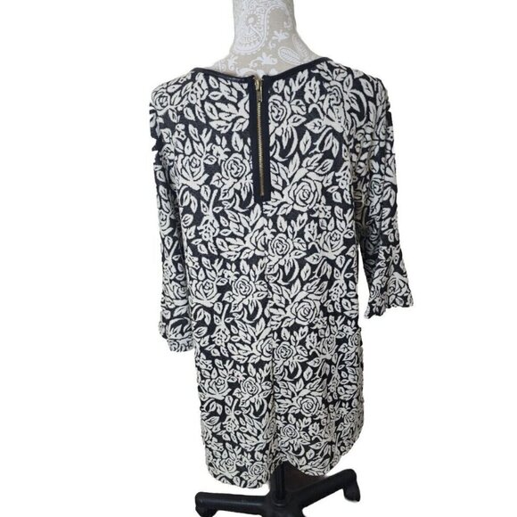 Madison Dress Mini Knit Gray Floral 3/4 Bell Sleeve Women's Large - Picture 5 of 8